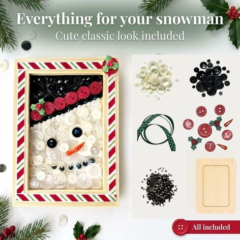 Buttons Galore & More Winter Snowman DIY Button Art Frame Kit, Natural Wood with Black White Buttons, 5x7 Inches, Holiday Wall Decor, Ages 6+ in Kuwait