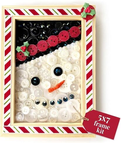Buttons Galore & More Winter Snowman DIY Button Art Frame Kit, Natural Wood with Black White Buttons, 5x7 Inches, Holiday Wall Decor, Ages 6+ in Kuwait