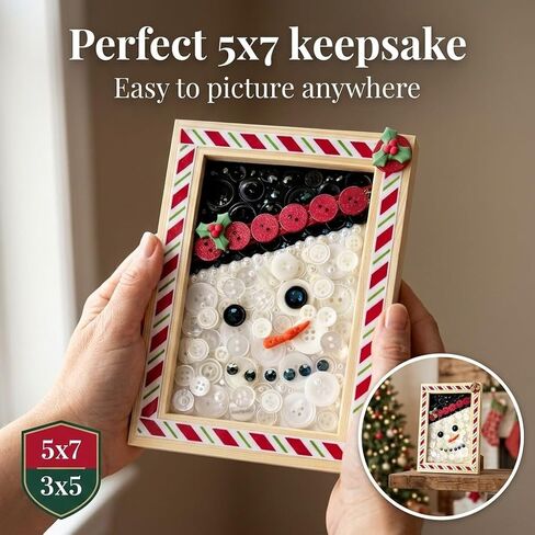 Buttons Galore & More Winter Snowman DIY Button Art Frame Kit, Natural Wood with Black White Buttons, 5x7 Inches, Holiday Wall Decor, Ages 6+ in Kuwait
