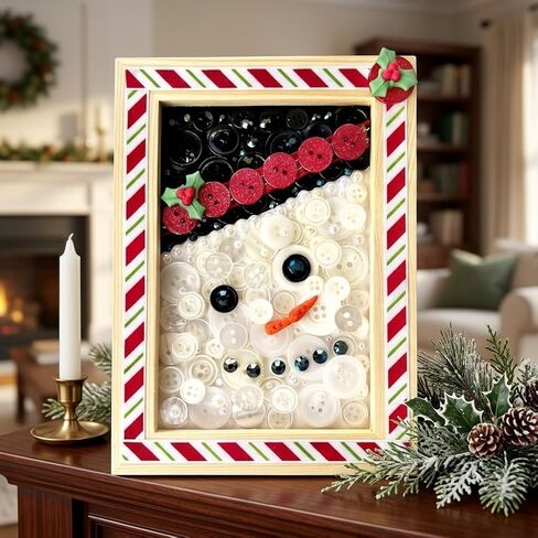Buttons Galore & More Winter Snowman DIY Button Art Frame Kit, Natural Wood with Black White Buttons, 5x7 Inches, Holiday Wall Decor, Ages 6+ in Kuwait