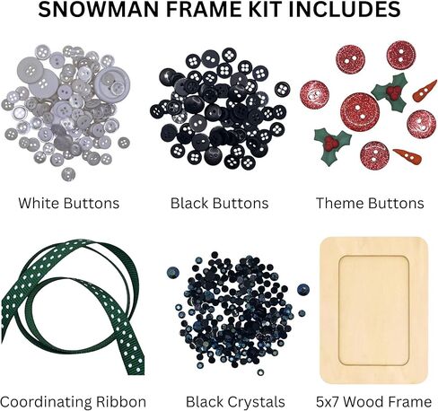 Buttons Galore & More Winter Snowman DIY Button Art Frame Kit, Natural Wood with Black White Buttons, 5x7 Inches, Holiday Wall Decor, Ages 6+ in Kuwait