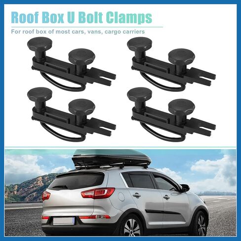 4 PCS Universal Roof Box U Bolt Clamps Rooftop Cargo Carrier Rack Bolts 83mm Internal Width W/ 8 Lock Nuts and 2 Straps Cargo Carrier Mounting Fitting Iron Bolts Item Replacement in Kuwait