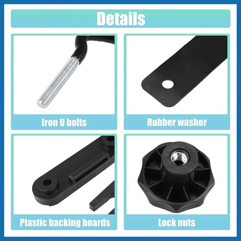 4 PCS Universal Roof Box U Bolt Clamps Rooftop Cargo Carrier Rack Bolts 83mm Internal Width W/ 8 Lock Nuts and 2 Straps Cargo Carrier Mounting Fitting Iron Bolts Item Replacement in Kuwait