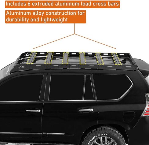قضبان متقاطعة من الألومنيوم بطول كامل لرف السقف من Hooke Road GX460 لـ 2010-2023 لكزس GX460، سلة شحن على السطح البري، قضبان حامل الأمتعة in Kuwait