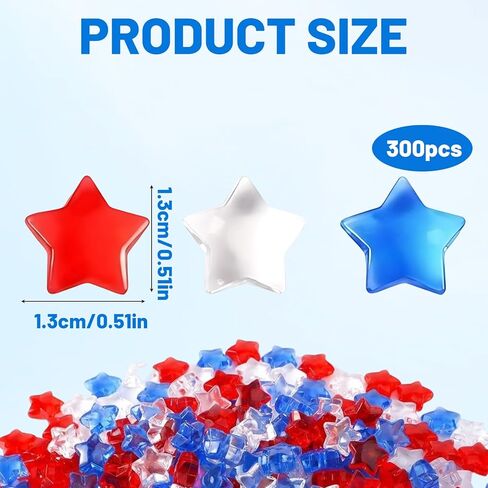 الخرز الوطني، حشو مزهرية باللونين الأحمر والأبيض والأزرق، 300 قطعة من زخارف النجوم الوطنية في الرابع من يوليو، مبعثر الطاولة للمناسبات الوطنية، أحجار كريمة من الأكريليك للحرف اليدوية وديكور الحفلات المنزلية in Kuwait