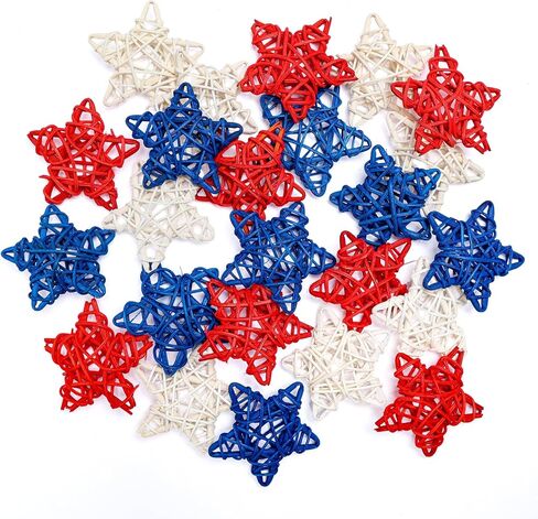 Heliltd 24PCS 4th of July Rattan Star Decorations, Red White and Blue Wicker Stars Patriotic Vase Bowl Fillers for Independence Day DIY Crafts Table Centerpiece Farmhouse Home Decor in Kuwait