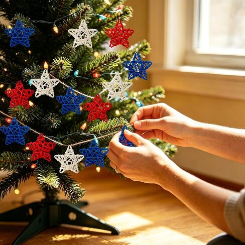 Heliltd 24PCS 4th of July Rattan Star Decorations, Red White and Blue Wicker Stars Patriotic Vase Bowl Fillers for Independence Day DIY Crafts Table Centerpiece Farmhouse Home Decor in Kuwait