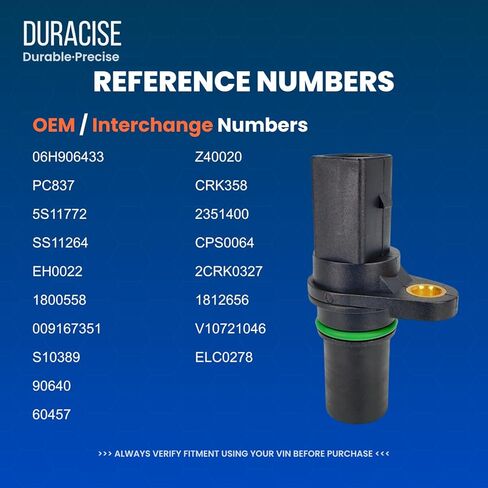 DURACISE Engine Crankshaft Position Sensor Compatible with 2008-2017 Volkswagen Jetta, Golf, GTI, Tiguan, Passat CC, Eos, Beetle & 2008-2016 Audi A3, A4, A5, Q5, Q3 & 2008-2014 Seat Leon #06H906433 in Kuwait