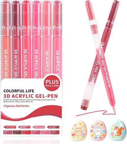 Acrylic Gel Pens, 6 Pink Colors Pens for Coloring, 1.0mm Bullet Tip, Large Capacity Acrylic Paint Pen & Gel Marker for Black Paper, Drawing, DIY Crafts, Art Supplies in Saudi Arabia