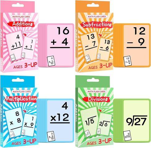 Math Flash Cards Set of Multiplication Division Addition Subtraction with 4 Dry Erase Pens, 144 Flash Cards from 1st to 4th Grade or Kindergarten Homeschool Supplies in Kuwait