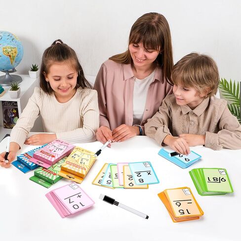 Math Flash Cards Set of Multiplication Division Addition Subtraction with 4 Dry Erase Pens, 144 Flash Cards from 1st to 4th Grade or Kindergarten Homeschool Supplies in Kuwait