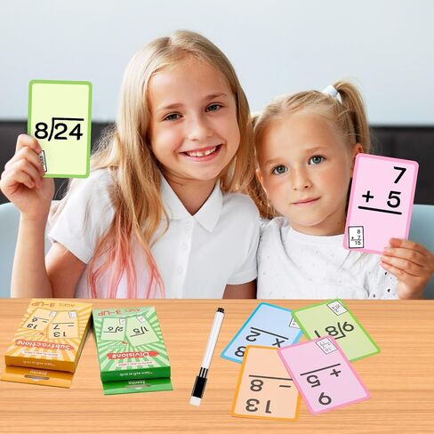 Math Flash Cards Set of Multiplication Division Addition Subtraction with 4 Dry Erase Pens, 144 Flash Cards from 1st to 4th Grade or Kindergarten Homeschool Supplies in Kuwait