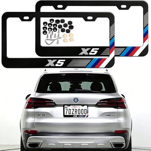 غطاء إطارات لوحة الترخيص متوافق مع لوحة ترخيص BMW، حامل إطار من الألومنيوم أمامي وخلفي مكون من قطعتين، M-ثلاثية الألوان (أزرق أرجواني أحمر متدرج) in Kuwait