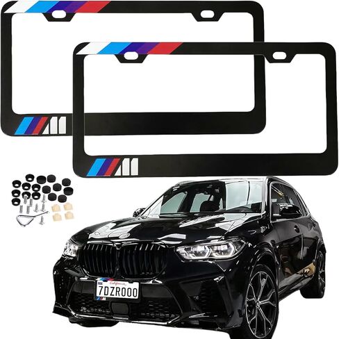 غطاء إطارات لوحة الترخيص متوافق مع لوحة ترخيص BMW، حامل إطار من الألومنيوم أمامي وخلفي مكون من قطعتين، M-ثلاثية الألوان (أزرق أرجواني أحمر متدرج) in Kuwait