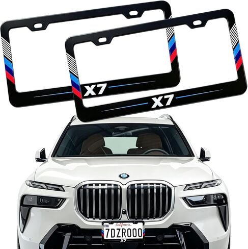 غطاء إطارات لوحة الترخيص متوافق مع لوحة ترخيص BMW، حامل إطار من الألومنيوم أمامي وخلفي مكون من قطعتين، M-ثلاثية الألوان (أزرق أرجواني أحمر متدرج) in Kuwait