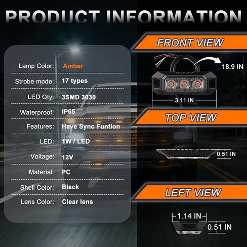Amber LED Strobe Lights for Trucks Vehicle Emergency Flashing Car Lights 3-LED Mini Grille Lamp Hazard Mount Emergency Strobe Lights Kit 12V -24V for Off Road Car with Sync Function in Saudi Arabia