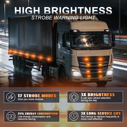 Amber LED Strobe Lights for Trucks Vehicle Emergency Flashing Car Lights 3-LED Mini Grille Lamp Hazard Mount Emergency Strobe Lights Kit 12V -24V for Off Road Car with Sync Function in Saudi Arabia