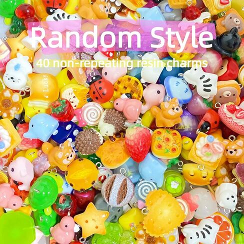 40Pcs Resin Charms Bulk – Cute Pendants for Jewelry Making, Bracelet, Keychain, Rave Kandi – Includes Fruit, Food, Animal & Assorted Mini Ornaments – Perfect for DIY Crafts in Saudi Arabia