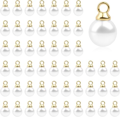 60 Pcs Pearl Charms for Jewelry Making, Faux Pearl Pendant with Jump Ring, White Pearls Beads for DIY Bracelets Earrings Necklace Craft Supplies (0.24 Inch) in Kuwait