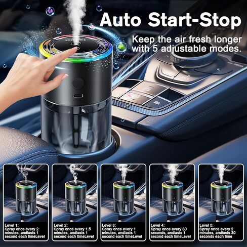 موزع معطر هواء للسيارة الذكية من أمور ليريس، 170 مل/5.7 أونصة سائلة، معطر هواء للسيارة يدوم لمدة 6 أشهر، تشغيل/إيقاف تلقائي ذكي لعطر السيارة، رذاذ بالموجات فوق الصوتية، 5 أوضاع، ضوء مزامنة موسيقى RGB، محيط in Kuwait