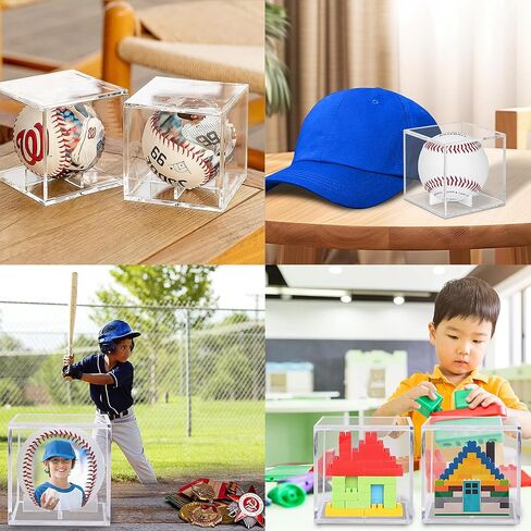 Baseball Display Case UV Protected Acrylic Clear Square Ball Holder Dustproof Memorabilia Autograph Display Box for Official Size Baseball and Golf Ball in Kuwait