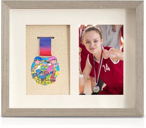 Medal Display Shadow Box, 8x10 Wood Single Medal and Photo Display Frame Case, Wall Mounted & Tabletop, Marathon Medals Storage Box for Runners, All Sports Winners, Awards & Memorabilia（No Medals） in Saudi Arabia