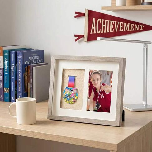 Medal Display Shadow Box, 8x10 Wood Single Medal and Photo Display Frame Case, Wall Mounted & Tabletop, Marathon Medals Storage Box for Runners, All Sports Winners, Awards & Memorabilia（No Medals） in Saudi Arabia