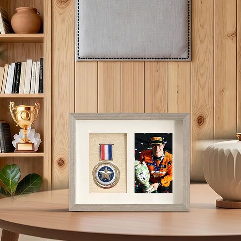 Medal Display Shadow Box, 8x10 Wood Single Medal and Photo Display Frame Case, Wall Mounted & Tabletop, Marathon Medals Storage Box for Runners, All Sports Winners, Awards & Memorabilia（No Medals） in Saudi Arabia
