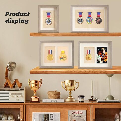 Medal Display Shadow Box, 8x10 Wood Single Medal and Photo Display Frame Case, Wall Mounted & Tabletop, Marathon Medals Storage Box for Runners, All Sports Winners, Awards & Memorabilia（No Medals） in Saudi Arabia