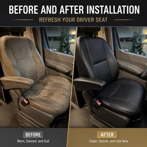 FZJDSD Black Driver Bottom & Top Lean Back Leather Seat Cover & Armrest Seat Cover & Headrest Cover Compatible with Mercedes Benz Sprinter 2500 3500 2007-2019 Freightliner Sprinter 2500 3500 2007-2019 in Kuwait