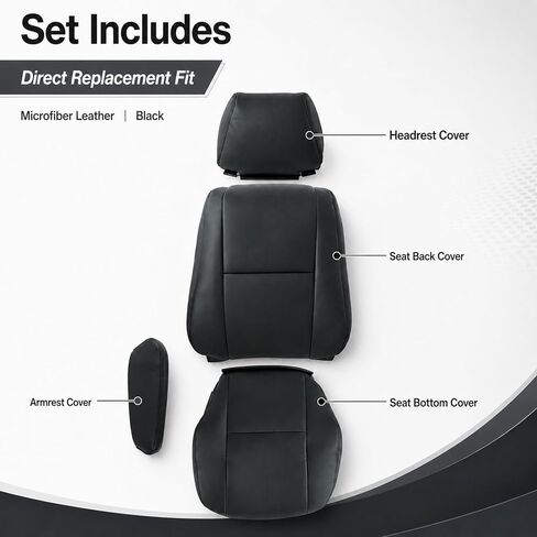 FZJDSD Black Driver Bottom & Top Lean Back Leather Seat Cover & Armrest Seat Cover & Headrest Cover Compatible with Mercedes Benz Sprinter 2500 3500 2007-2019 Freightliner Sprinter 2500 3500 2007-2019 in Kuwait
