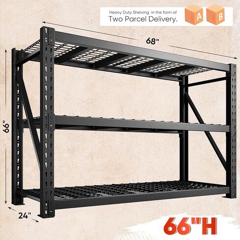 رفوف المرآب الثقيلة Bepatio 7050LBS، أرفف تخزين 68 بوصة وحدة رفوف معدنية، رف 3 طبقات، رفوف صناعية قابلة للتعديل لرف التخزين التجاري في المستودعات، 68 بوصة عرض × 23.7 بوصة عمق × 66 بوصة ارتفاع in Kuwait