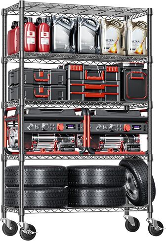 IZEUK 5-Tier Heavy Duty Metal Storage Shelving Unit (Black, 17.7" D x 47.2" W x 72.3" H, 1750 lbs Capacity), Adjustable Steel Wire Rack Shelf Organizer for Garage, Kitchen, Basement, Laundry, Office in Saudi Arabia