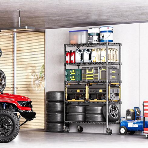 IZEUK 5-Tier Heavy Duty Metal Storage Shelving Unit (Black, 17.7" D x 47.2" W x 72.3" H, 1750 lbs Capacity), Adjustable Steel Wire Rack Shelf Organizer for Garage, Kitchen, Basement, Laundry, Office in Saudi Arabia