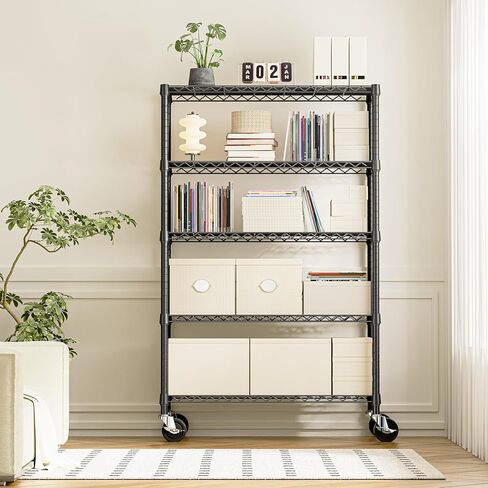 IZEUK 5-Tier Heavy Duty Metal Storage Shelving Unit (Black, 17.7" D x 47.2" W x 72.3" H, 1750 lbs Capacity), Adjustable Steel Wire Rack Shelf Organizer for Garage, Kitchen, Basement, Laundry, Office in Saudi Arabia