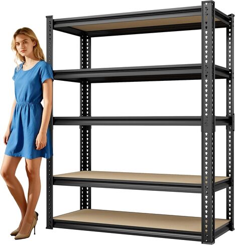 2025LBS Storage Shelves Heavy Duty 5 Tier Garage Storage Shelves, Adjustable Metal Shelving Unit Utility Rack Shelf for Warehouse,Pantry,Closet,Kitchen, 72" H x 36" W x 16" D, Black in Saudi Arabia