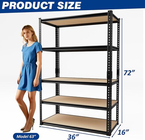 2025LBS Storage Shelves Heavy Duty 5 Tier Garage Storage Shelves, Adjustable Metal Shelving Unit Utility Rack Shelf for Warehouse,Pantry,Closet,Kitchen, 72" H x 36" W x 16" D, Black in Saudi Arabia