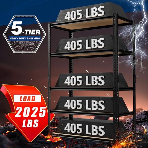 2025LBS Storage Shelves Heavy Duty 5 Tier Garage Storage Shelves, Adjustable Metal Shelving Unit Utility Rack Shelf for Warehouse,Pantry,Closet,Kitchen, 72" H x 36" W x 16" D, Black in Saudi Arabia