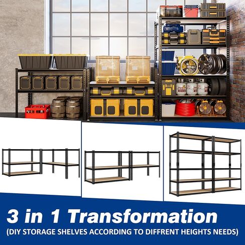 2025LBS Storage Shelves Heavy Duty 5 Tier Garage Storage Shelves, Adjustable Metal Shelving Unit Utility Rack Shelf for Warehouse,Pantry,Closet,Kitchen, 72" H x 36" W x 16" D, Black in Saudi Arabia