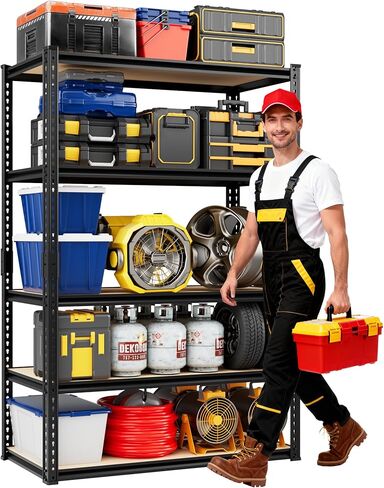 2025LBS Storage Shelves Heavy Duty 5 Tier Garage Storage Shelves, Adjustable Metal Shelving Unit Utility Rack Shelf for Warehouse,Pantry,Closet,Kitchen, 72" H x 36" W x 16" D, Black in Saudi Arabia