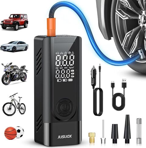 Tire Inflator Portable Air Compressor, 150PSI Cordless Air Pump for Car Tires, Battery & 12V DC Dual Power Electric Bike Tire Pump with Digital Pressure Gauge, LED Light, for Motorcycle, Ball in Saudi Arabia