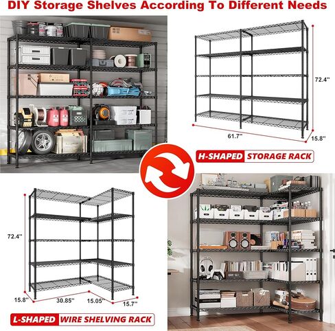 5 Tier Metal Shelving Unit Storage Shelves Load 1500LBS,Adjustable Wire Shelving Pantry Shelves for Storage,Kitchen Shelves Storage Rack for Commercial Garage Shelving Heavy Duty,61.7"W*72.4"H*15.8"D in Saudi Arabia