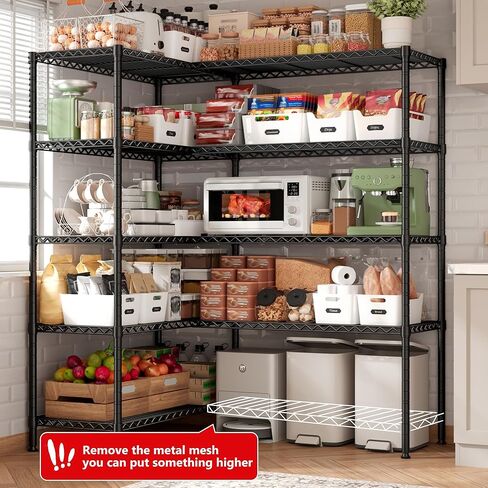 5 Tier Metal Shelving Unit Storage Shelves Load 1500LBS,Adjustable Wire Shelving Pantry Shelves for Storage,Kitchen Shelves Storage Rack for Commercial Garage Shelving Heavy Duty,61.7"W*72.4"H*15.8"D in Saudi Arabia