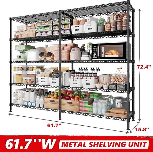 5 Tier Metal Shelving Unit Storage Shelves Load 1500LBS,Adjustable Wire Shelving Pantry Shelves for Storage,Kitchen Shelves Storage Rack for Commercial Garage Shelving Heavy Duty,61.7"W*72.4"H*15.8"D in Saudi Arabia