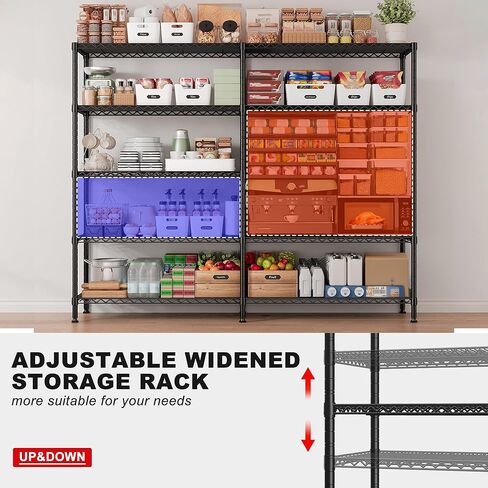 5 Tier Metal Shelving Unit Storage Shelves Load 1500LBS,Adjustable Wire Shelving Pantry Shelves for Storage,Kitchen Shelves Storage Rack for Commercial Garage Shelving Heavy Duty,61.7"W*72.4"H*15.8"D in Saudi Arabia