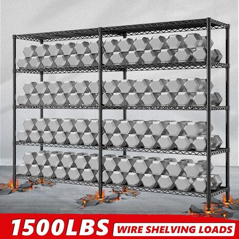 5 Tier Metal Shelving Unit Storage Shelves Load 1500LBS,Adjustable Wire Shelving Pantry Shelves for Storage,Kitchen Shelves Storage Rack for Commercial Garage Shelving Heavy Duty,61.7"W*72.4"H*15.8"D in Saudi Arabia