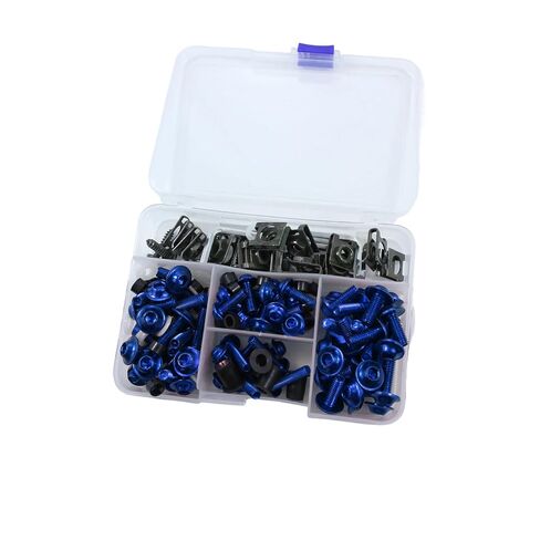Motorcycle 177pcs M5 M6 Fairing Bolt Kit Windscreen Screws Aluminum Fasteners Fairing Bolts Nut Clips Set Mounting Kits Washers Nuts Screws for Motorbike Motocross Sport Bikes red (Blue) in Kuwait