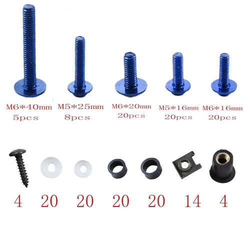 Motorcycle 177pcs M5 M6 Fairing Bolt Kit Windscreen Screws Aluminum Fasteners Fairing Bolts Nut Clips Set Mounting Kits Washers Nuts Screws for Motorbike Motocross Sport Bikes red (Blue) in Kuwait