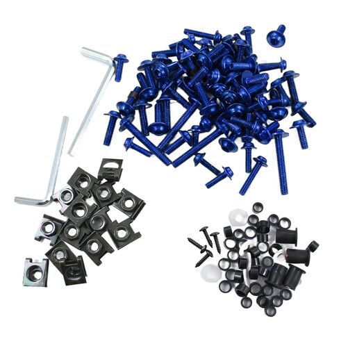 Motorcycle 177pcs M5 M6 Fairing Bolt Kit Windscreen Screws Aluminum Fasteners Fairing Bolts Nut Clips Set Mounting Kits Washers Nuts Screws for Motorbike Motocross Sport Bikes red (Blue) in Kuwait