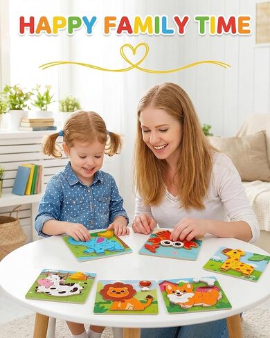 Wooden Puzzles for Toddlers 1-3, 6pcs Animal Jigsaw Puzzles for Toddlers, Montessori Educational Learning Toys for Kids Ages 1-4,Gifts for Boys Girls in Saudi Arabia